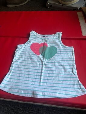 DKNY White Tank with Mint Stripes and Pink, Mint, Silver Hearts
